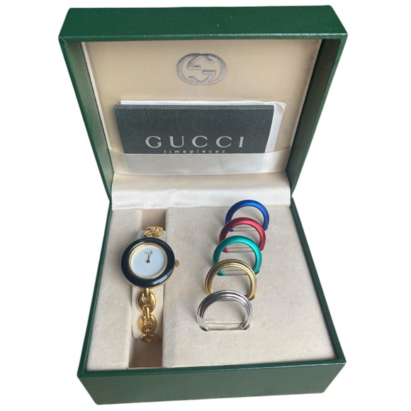 AUTHENTIC Vintage Gucci Interchangeable Bezel Watch w/ 5 Bezels, Box, & Papers - Picture 10 of 16